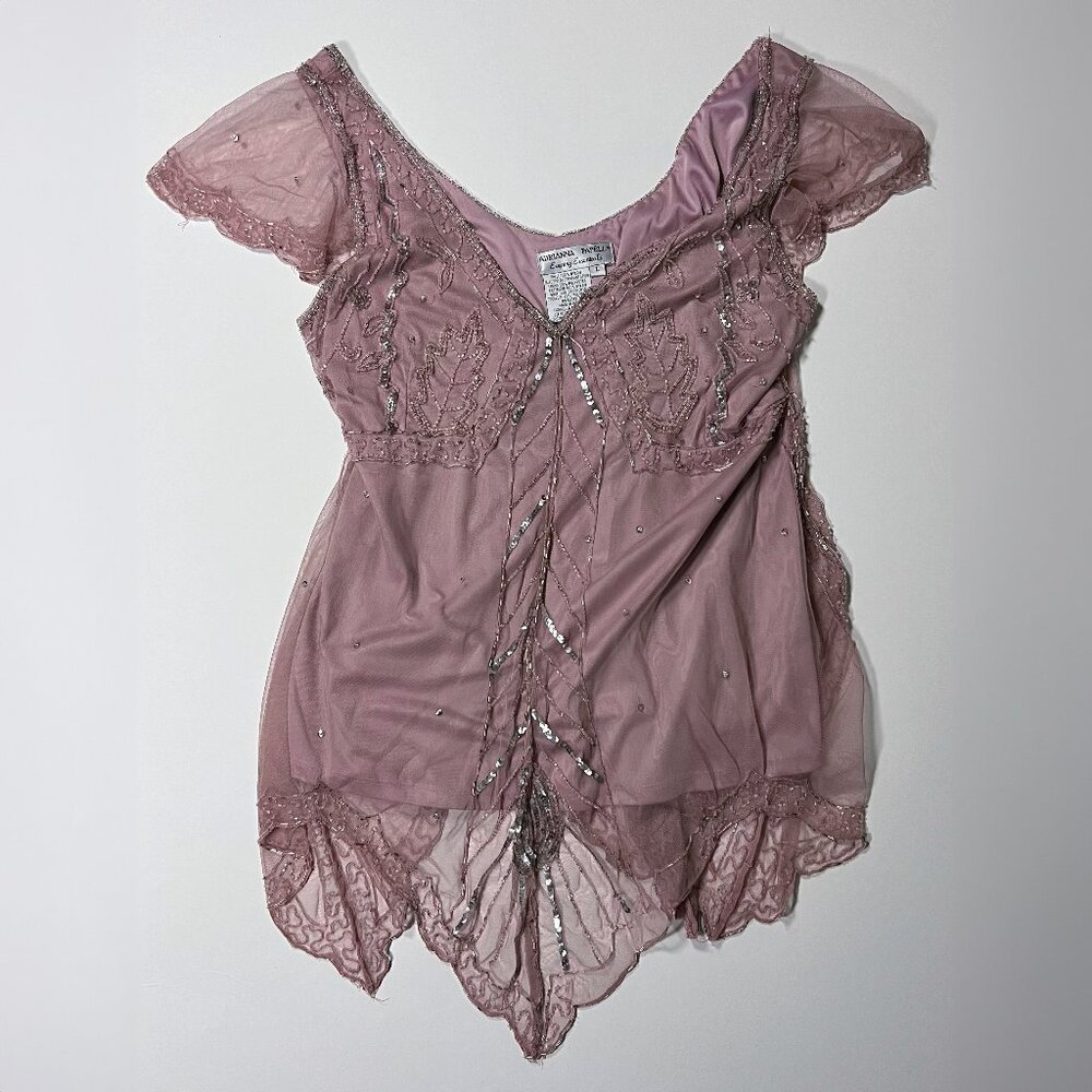 Vintage Y2K Adrianna Papell Pink Beaded Fairy Top